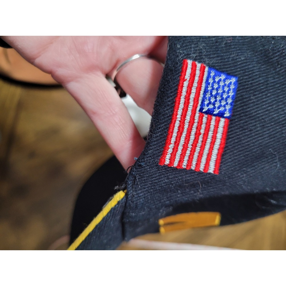 NRA Hat Mens Black Yellow Embroidered Logo American Flag Adjustable Baseball Cap - Picture 3 of 4